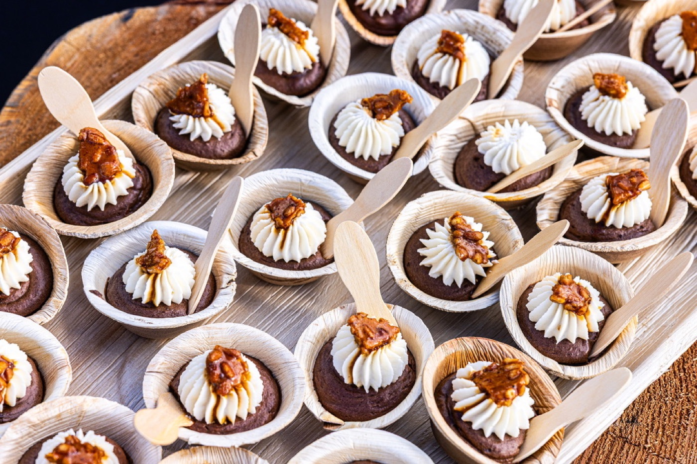 Styled photo representing Net Zero Ranch's chocolate mousse cups.