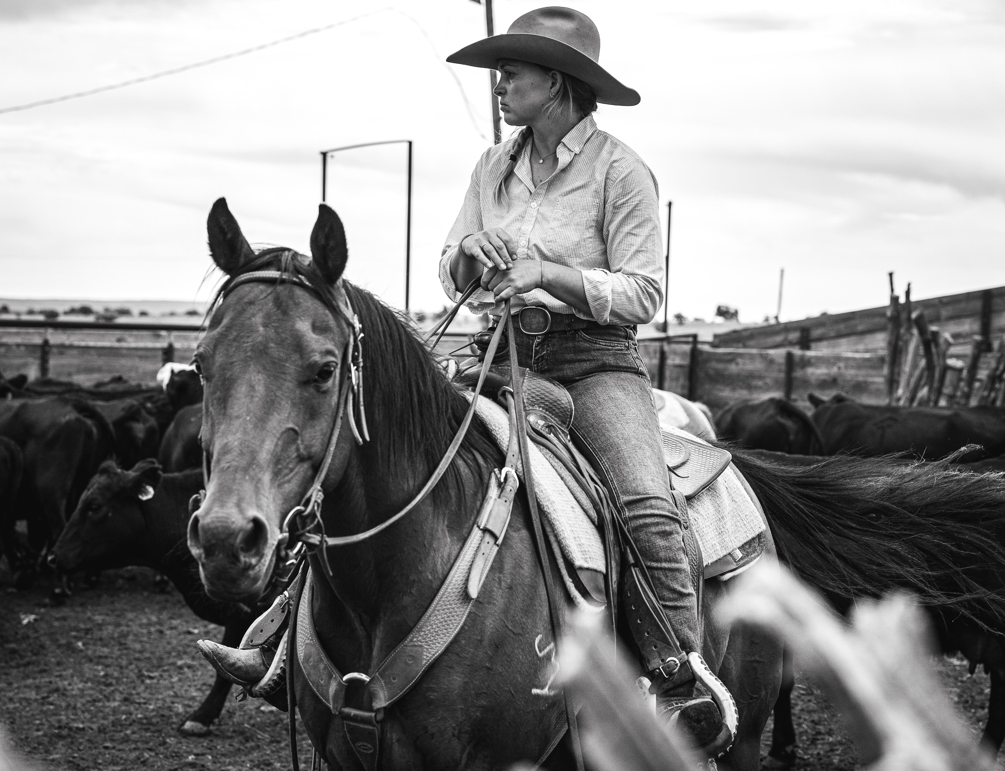 Emily Cornell on horseback at Sol Ranch — New Mexico vaquero tradition, today.