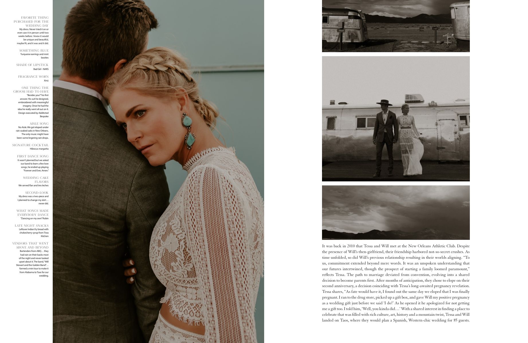Rocky Mountain Bride New Mexico 2024 — Tessa & Will feature, pages 3–4.